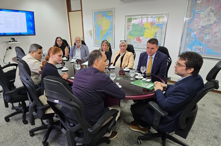Foto mostra pessoas em reunião numa sala