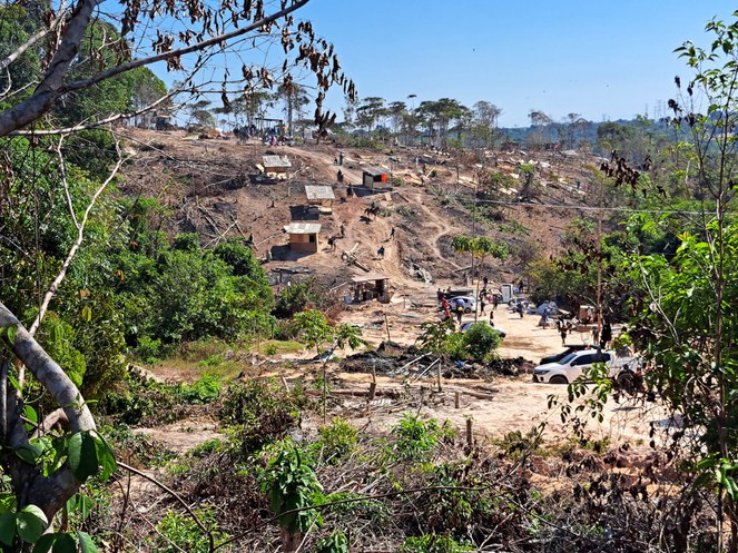 Foto mostra uma ação de retirada da ocupação irregular em uma área da Suframa localizada na avenida Flamboyant