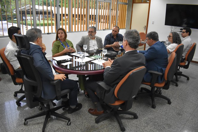 Foto mostra mulher de blusa verde fazendo uma explicação durante reunião com grupo de pessoas