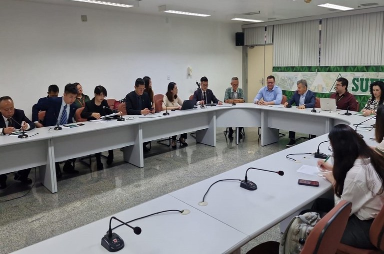 Foto mostra grupo de pessoas em uma reunião institucional