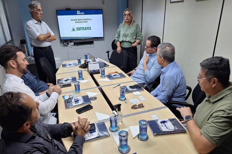 Foto mostra mulher explanando numa reunião