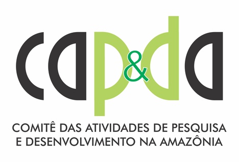 Logo que representa o Comitê das Atividades de Pesquisa e Desenvolvimento da Amazônia, com as letras C, A na cor preta, depois P e D na cor verde, e o último A preto também.