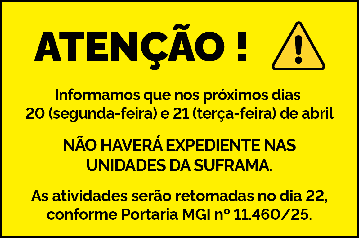 Banner de aviso com letras pretas sobre um fundo amarelo, informando que o sistema de mercadoria nacional, SIMNAC, está fora do ar.