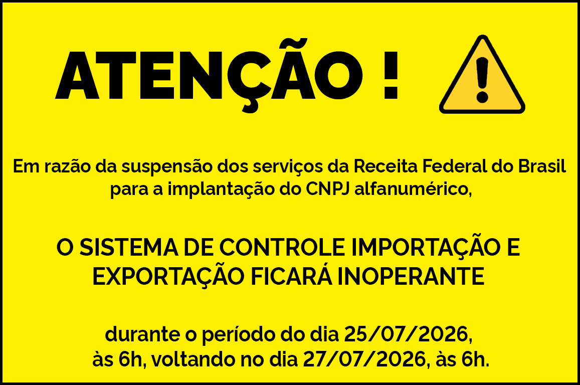 Banner com aviso de letras pretas sobre um fundo amarelo, informando que o SIMNAC está instável