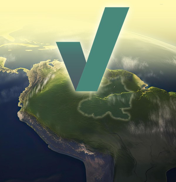 Marca da Jornada de Integração e Desenvolvimento da Amazônia, colocada sobre o mapa da região.