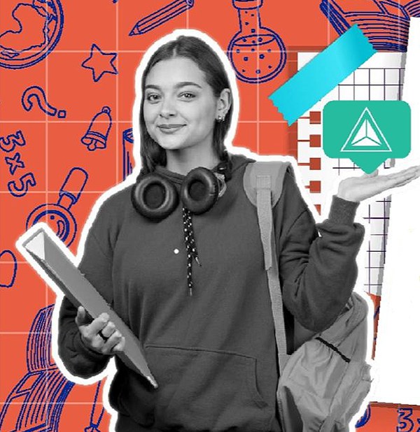 Imagem de uma estudante segurando a marca da Suframa