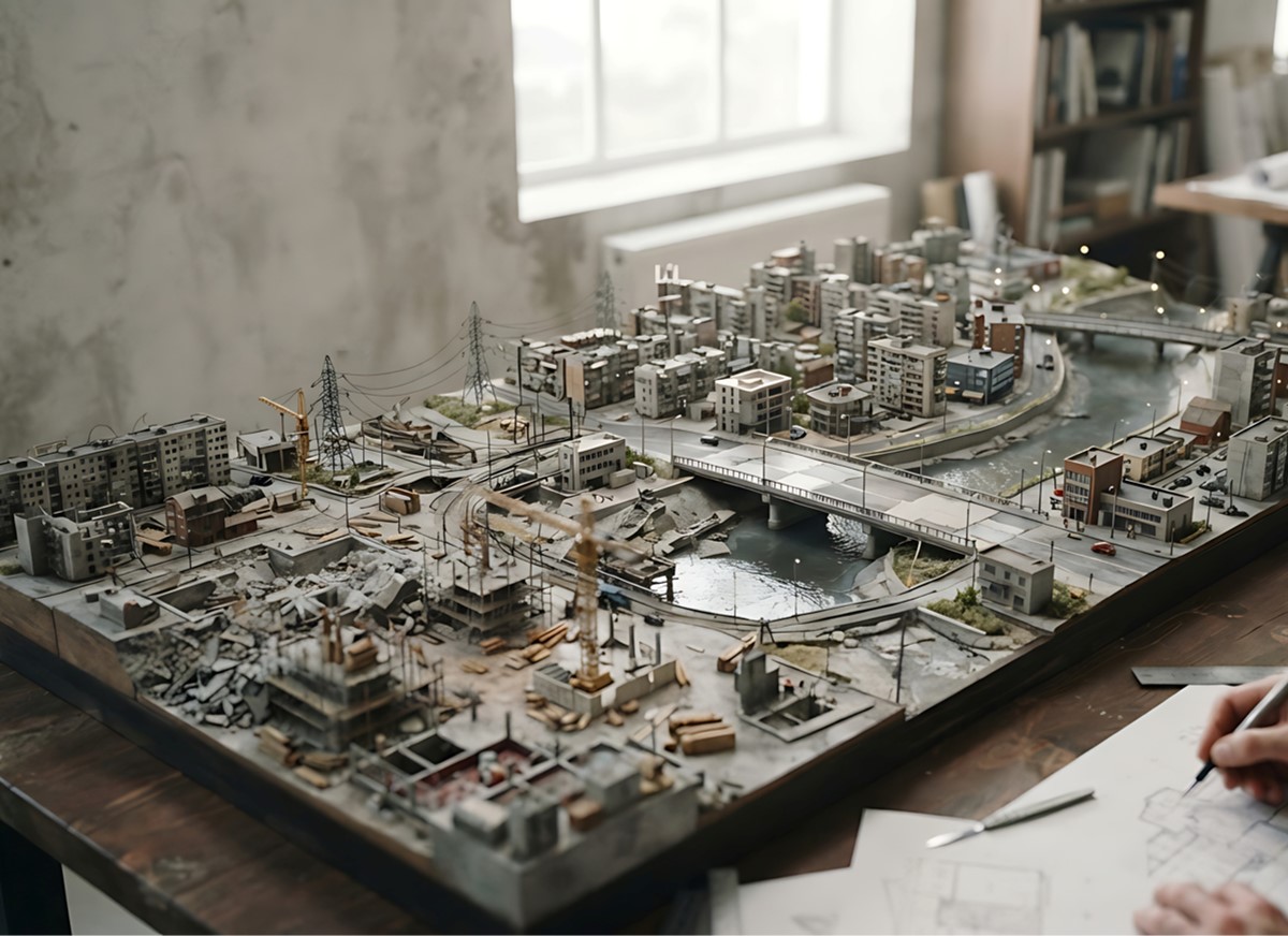 imagem de uma maquete de construções