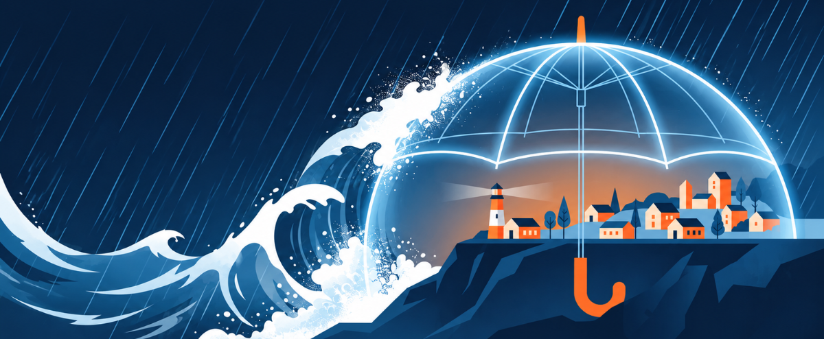 arte gráfica de um guarda-chuva protegendo a cidade