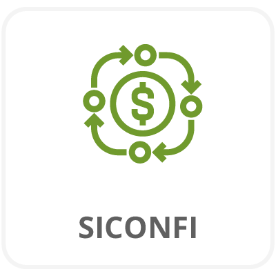 Ícone que representa um ciclo de 4 etapas ao redor de um cifrão. Texto: Siconfi