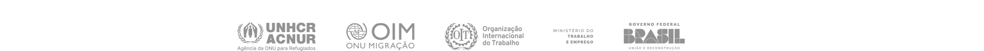 logo: Unchr acnur, OIM, OIT, Ministério do Trabalho e Emprego e Governo federal Brasil
