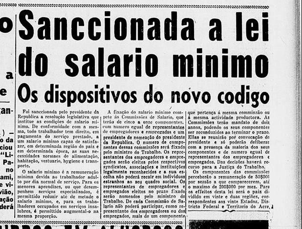 noticia em papel da lei do salario minimo