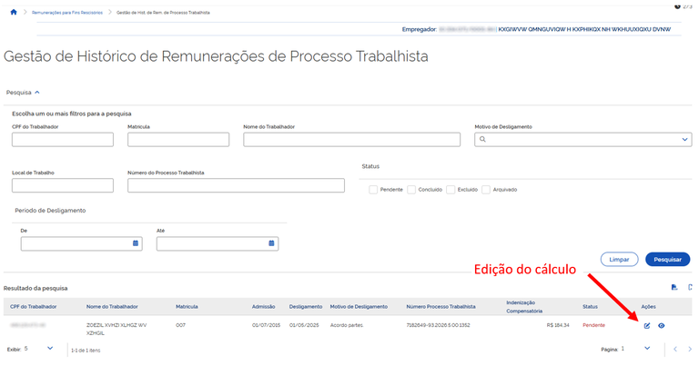 Tela gestão histórico