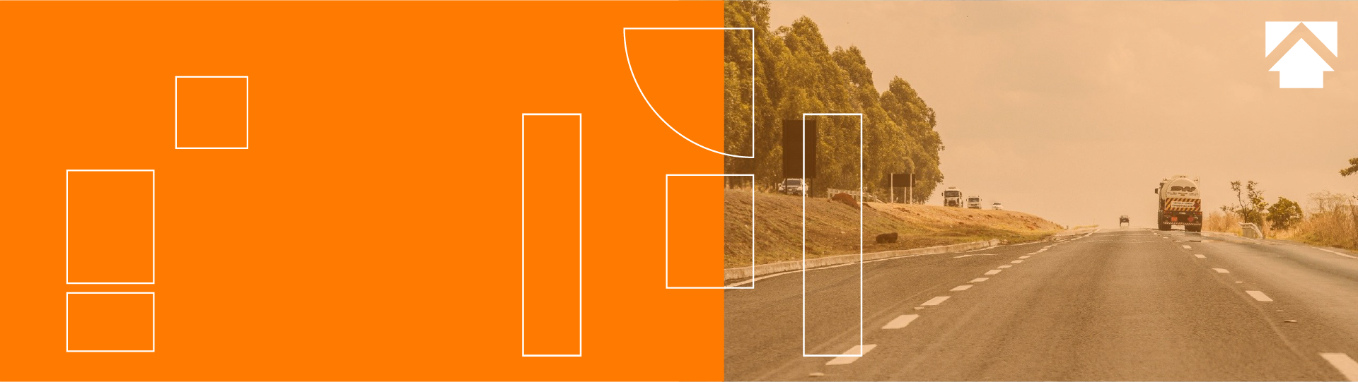 banner da cor laranja com uma imagem de uma rodovia de fundo