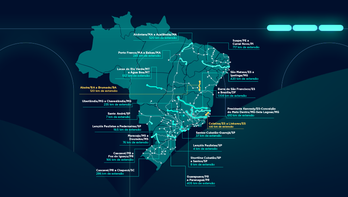 Mapa com 21 pedidos de autorização ferroviária