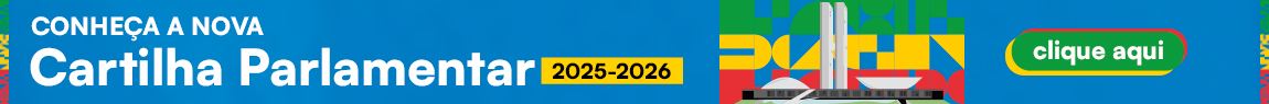Banner com fundo claro e grafismos coloridos. Do lado esquerdo, o logo do Ministério do Turismo e o texto "Cartilha Parlamentar 2024-2025". À direita, um botão verde com o texto "CLIQUE AQUI"