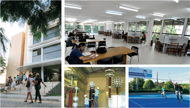 Biblioteca, laboratórios e quadra