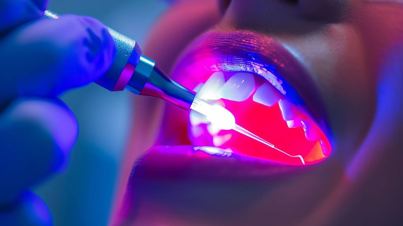 Aplicação de laser em tratamento dentário