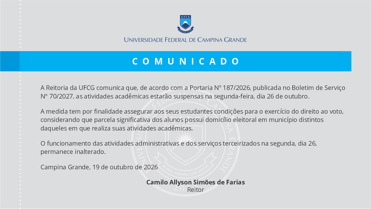 Comunicado sobre a  suspensão das atividades acadêmicas no dia 26 de outubro