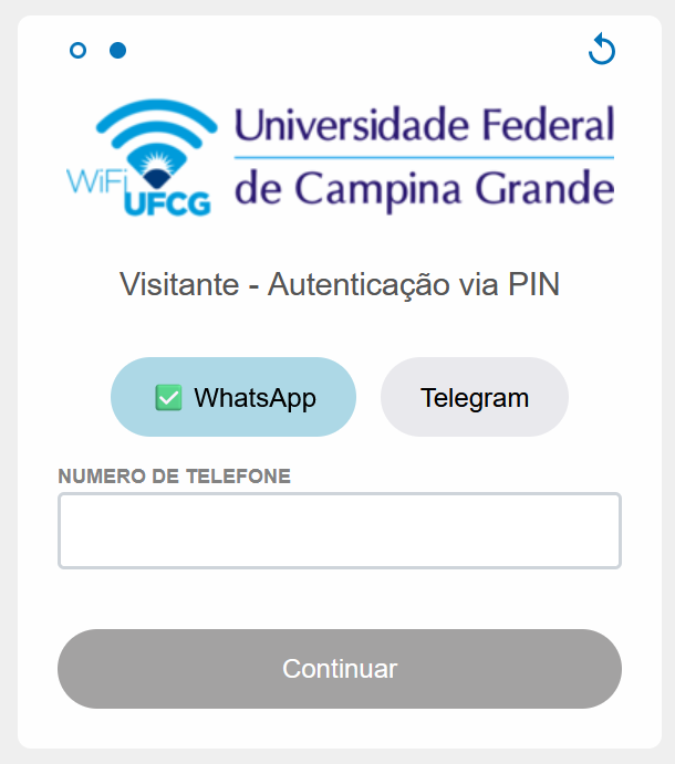 Tela de autenticação de visitante da UFCG_Visitante via PIN