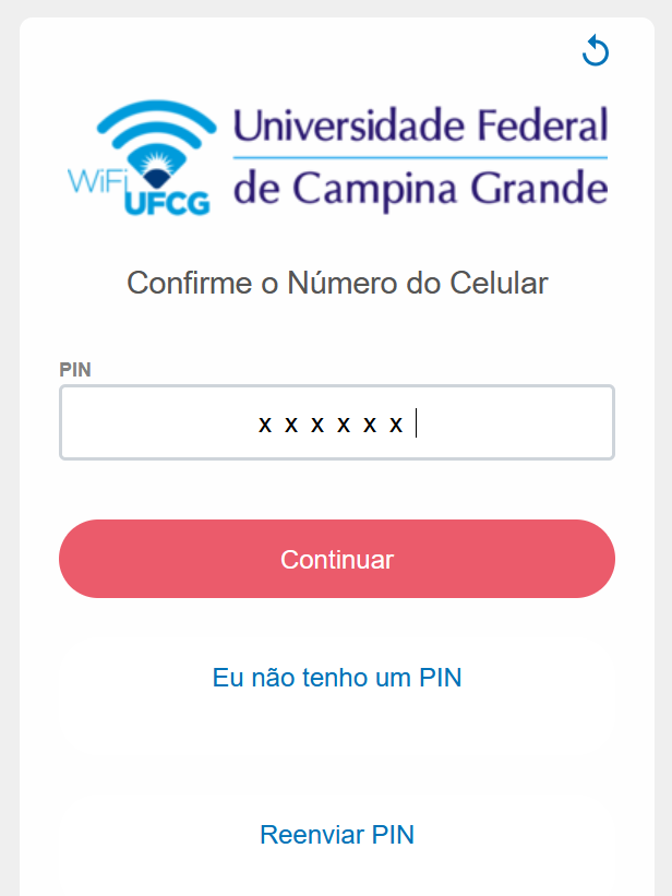 Tela digitar o PIN