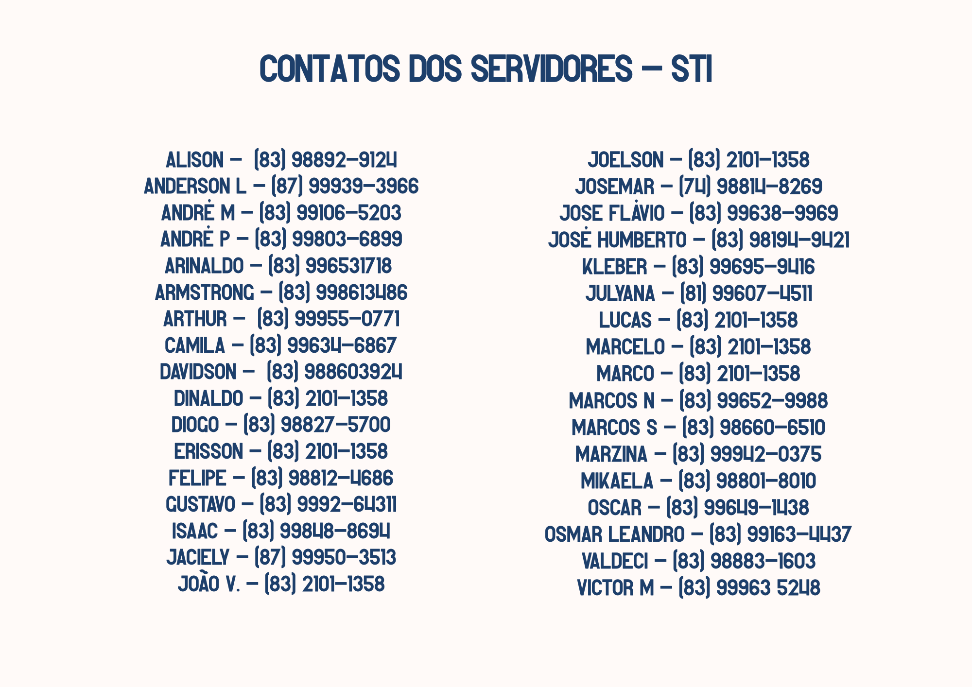 Contatos dos servidores em PGD do STI