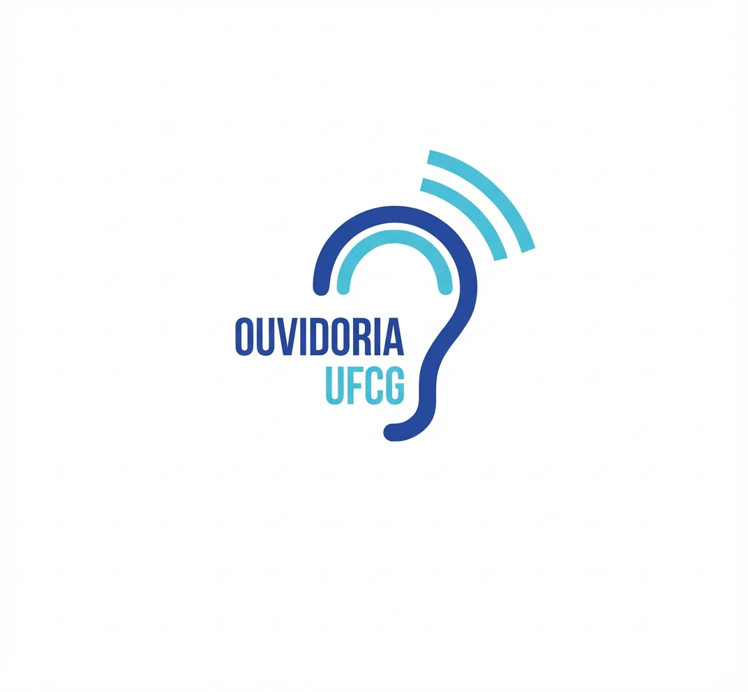 Logotipo da Ouvidoria da UFCG estilizado como um ícone de orelha azul com ondas sonoras, sobre fundo branco